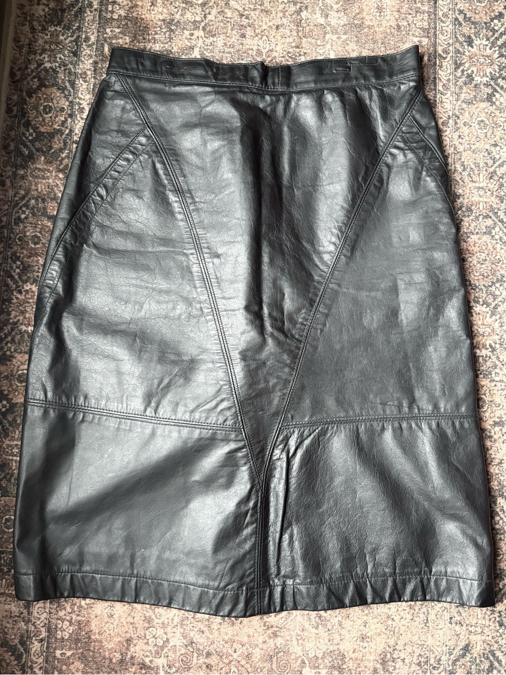 Vintage Black Leather Pencil Skirt